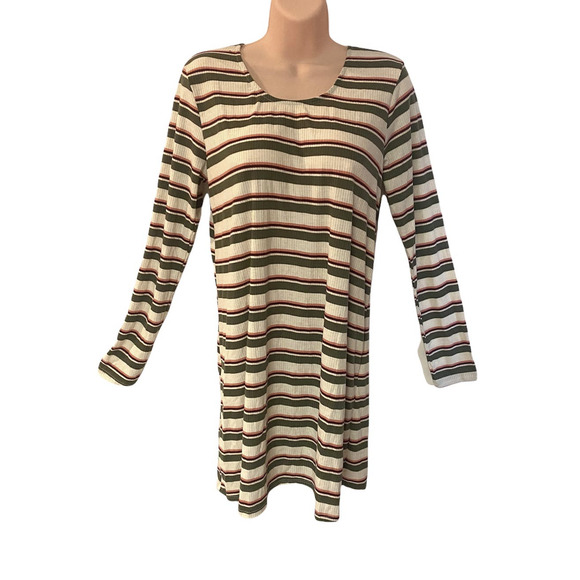 PPLA Lace-Up Back Ribbed Casual Long Sleeve T-Shirt Dress Ivory Olive Peach Wine - Picture 3 of 8